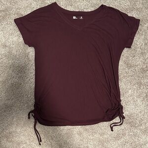 Women’s V-Neck Short Sleeve Top with Side Ties - Burgundy